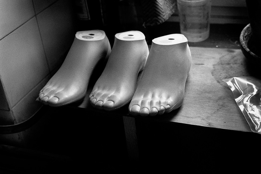 Three prosthetic feet.