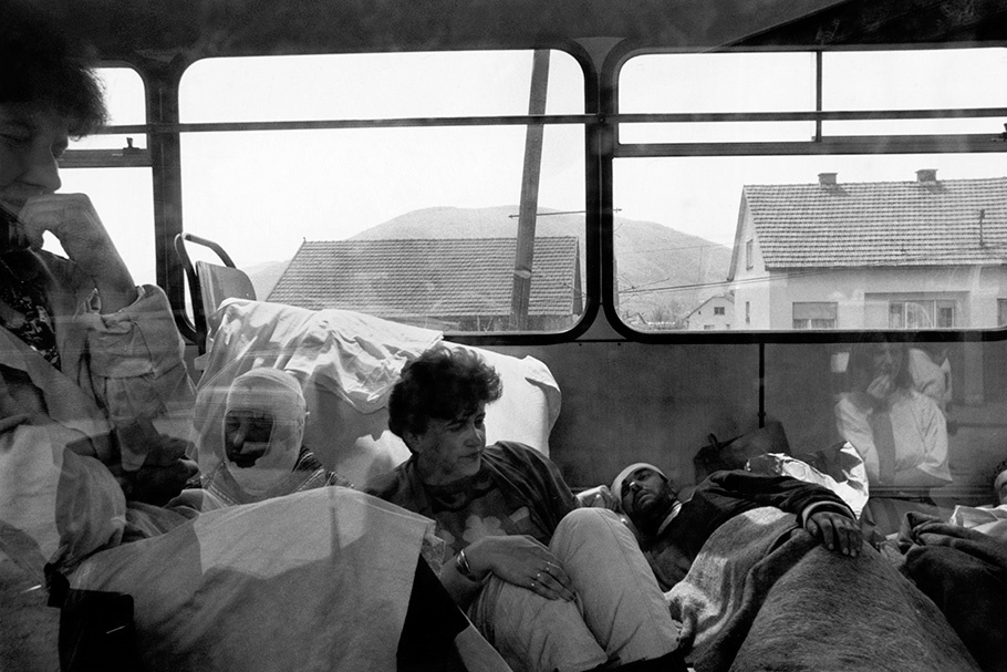 Wounded people on a bus.
