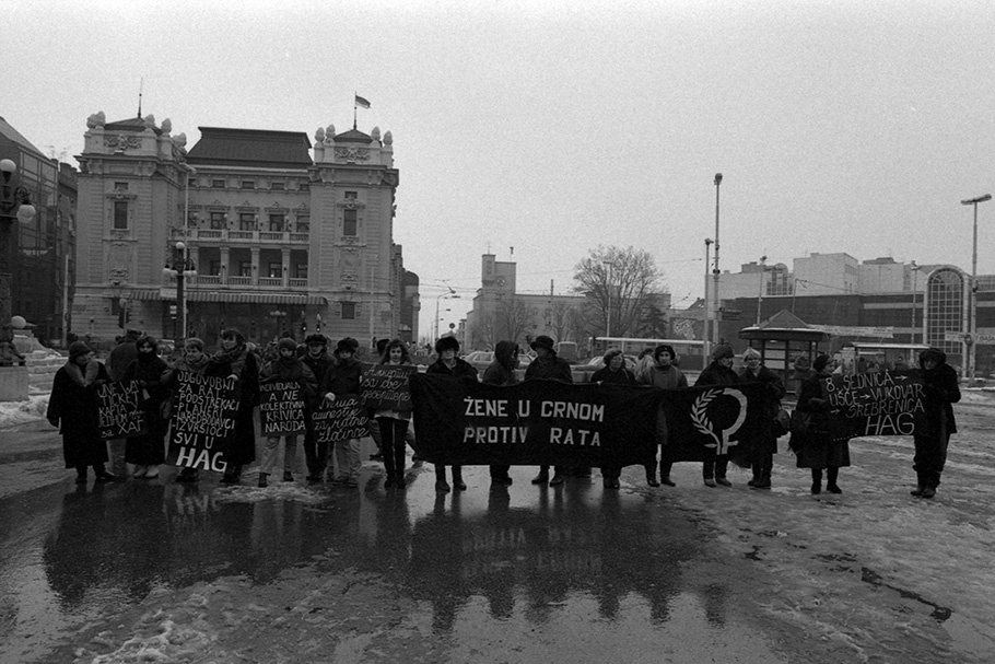 Demonstrators in a city square.