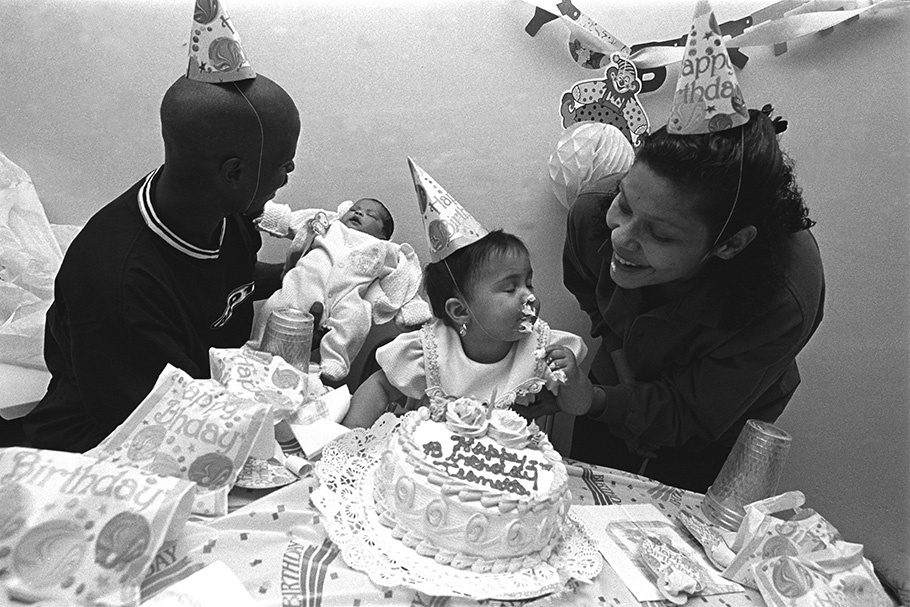 A family celebrating a birthday.