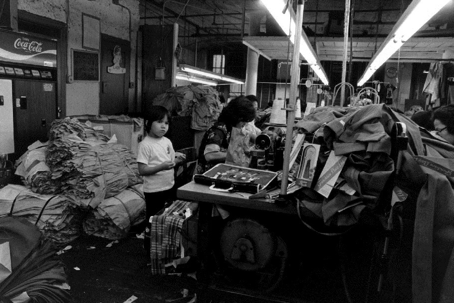 Mother and daughter in a garment factory.