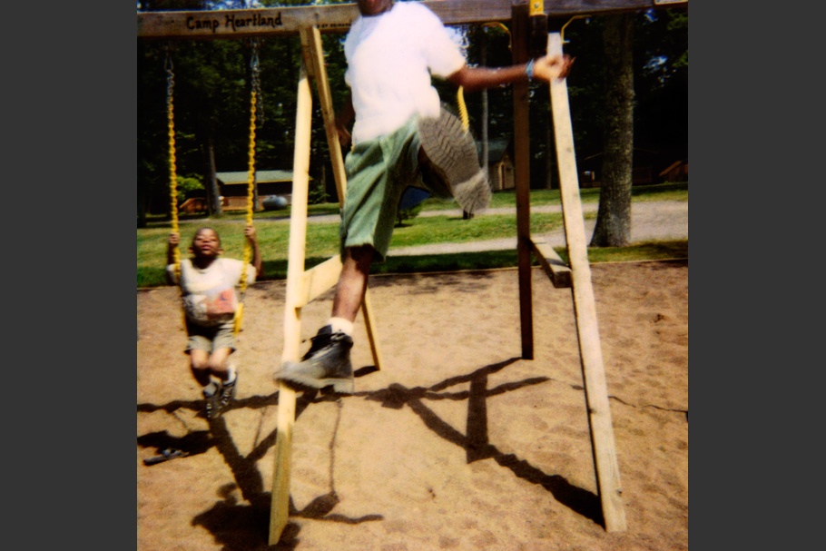 Children on a swing set.