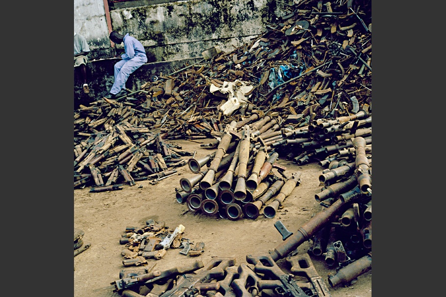Piles of weaponry.
