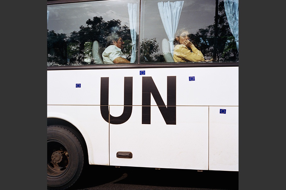 People in a UN bus.