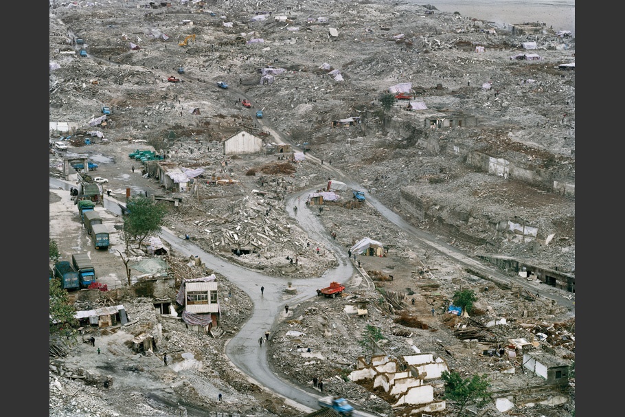 View of demolished town from above.
