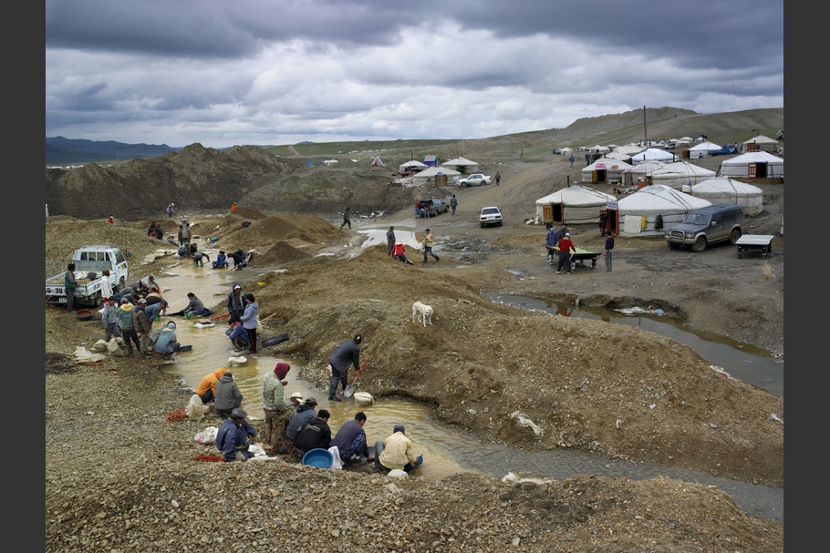 Landscape with tents and residents.