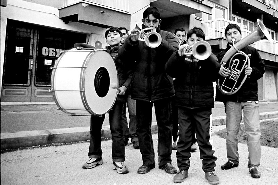 Group of kids with instruments.