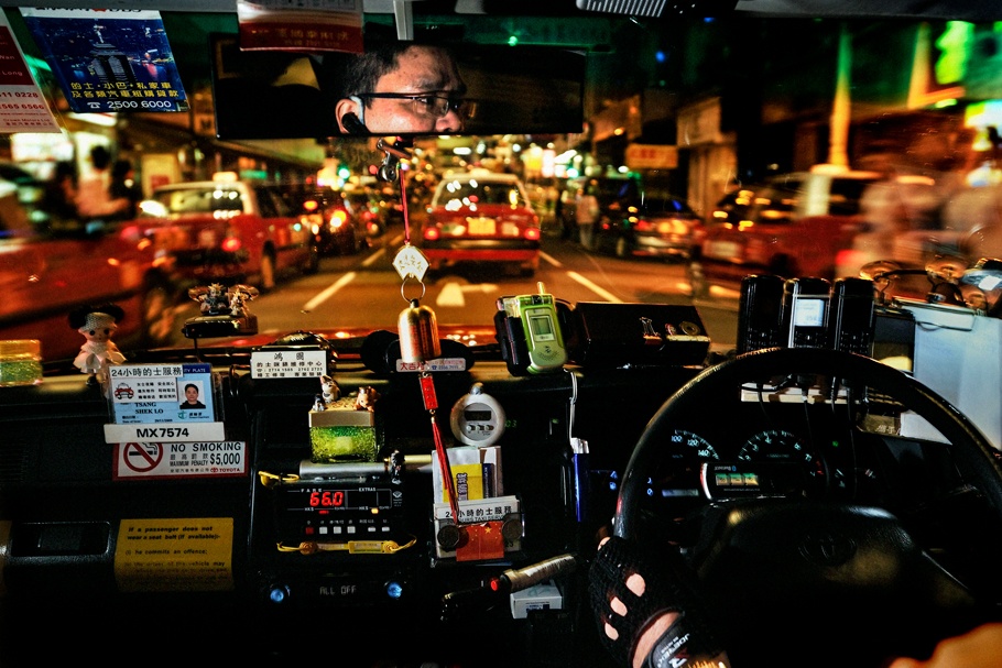 Dashboard, interior of taxi cab