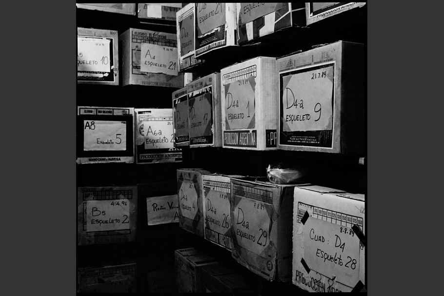 File boxes on shelves in a storage room