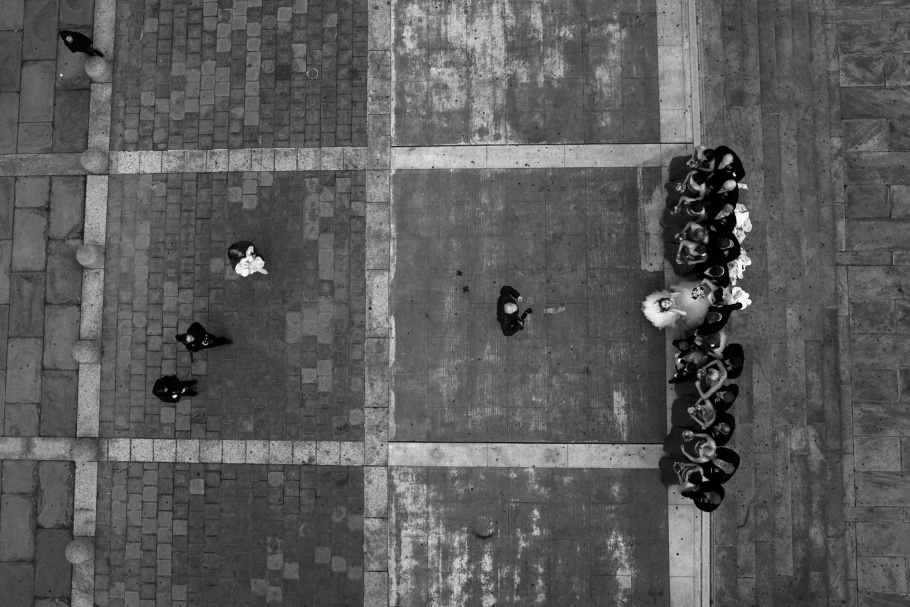 Aerial photograph of wedding party